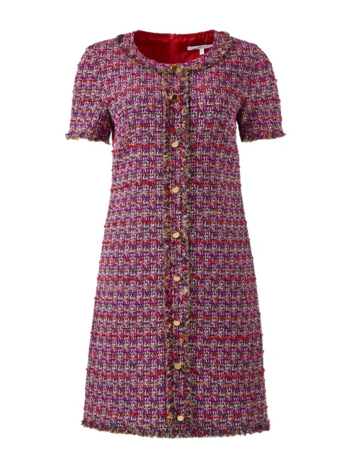 Plus Size Women Dress with a Flattering A - Line Cut for Comfort and StyleShea Magenta Tweed Dress