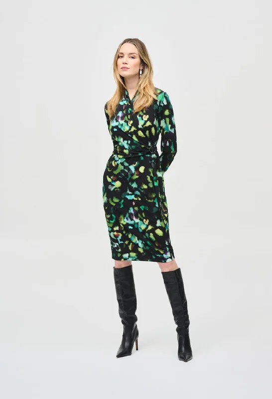 Ball Gown Women Dress with a Full Skirt for a Princess - like LookSilky Knit Abstract Print Wrap Dress