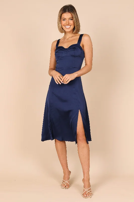 Ruffled Women Dress with Multiple Layers for a Playful and Girly StyleSiobhan Midi Dress - Navy