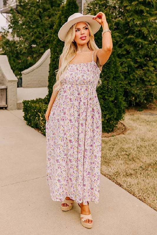 Off - the - Shoulder Women Dress for a Romantic and Feminine LookSmiles and Sunshine Floral Maxi in Lavender Curves