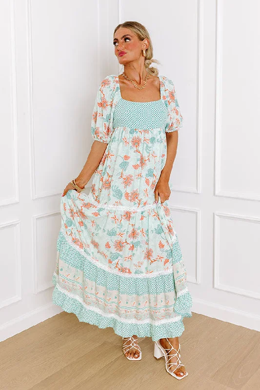 Maxi Women Dress with Floral Print for a Bohemian VibeSunshine Serenade Maxi In Mint