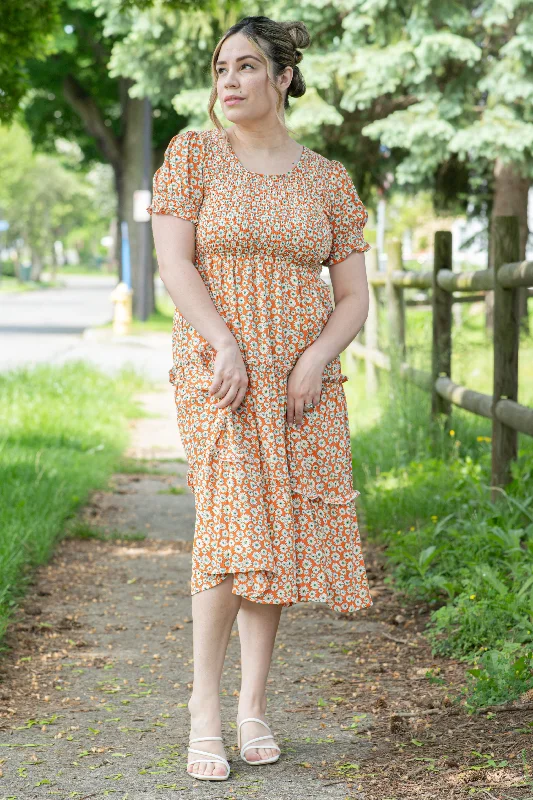 Backless Women Dress for a Sexy and Alluring Look at Evening EventsThe McCall in Orange Daisy (FINAL SALE)