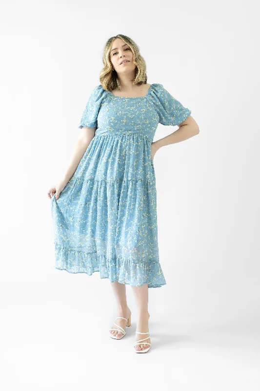 Empire Waist Women Dress to Accentuate the Bust and Conceal the WaistThe Poppy in Cosmic Blue (FINAL SALE)