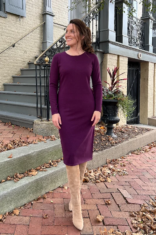 Halter Neck Women Dress to Show Off the Shoulders and NecklineTHE QUINN EVERYDAY SCOOP NECK SWEATER DRESS IN DK PURPLE