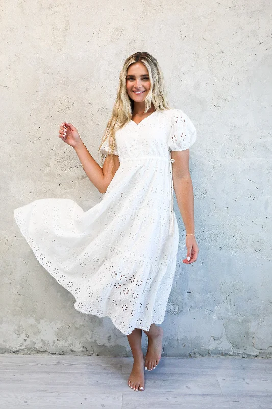 Halter Neck Women Dress to Show Off the Shoulders and NecklineThe Randa in White Eyelet (FINAL SALE)