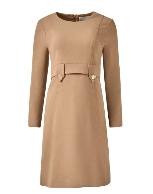 Pleated Women Dress with a Timeless and Elegant TextureTrilby Camel Wool Crepe Dress