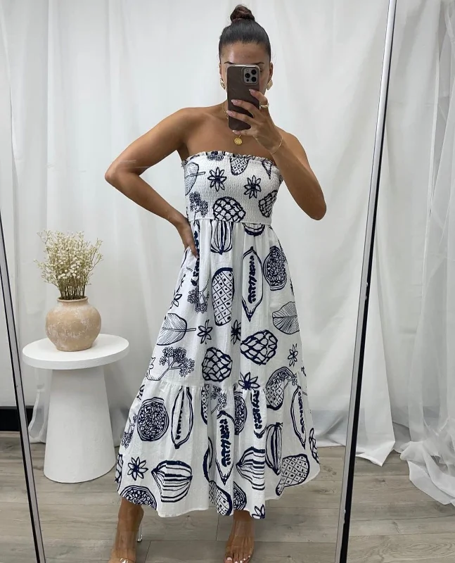 Backless Women Dress for a Sexy and Alluring Look at Evening EventsVERONA MIDI DRESS -BLUE PRINT