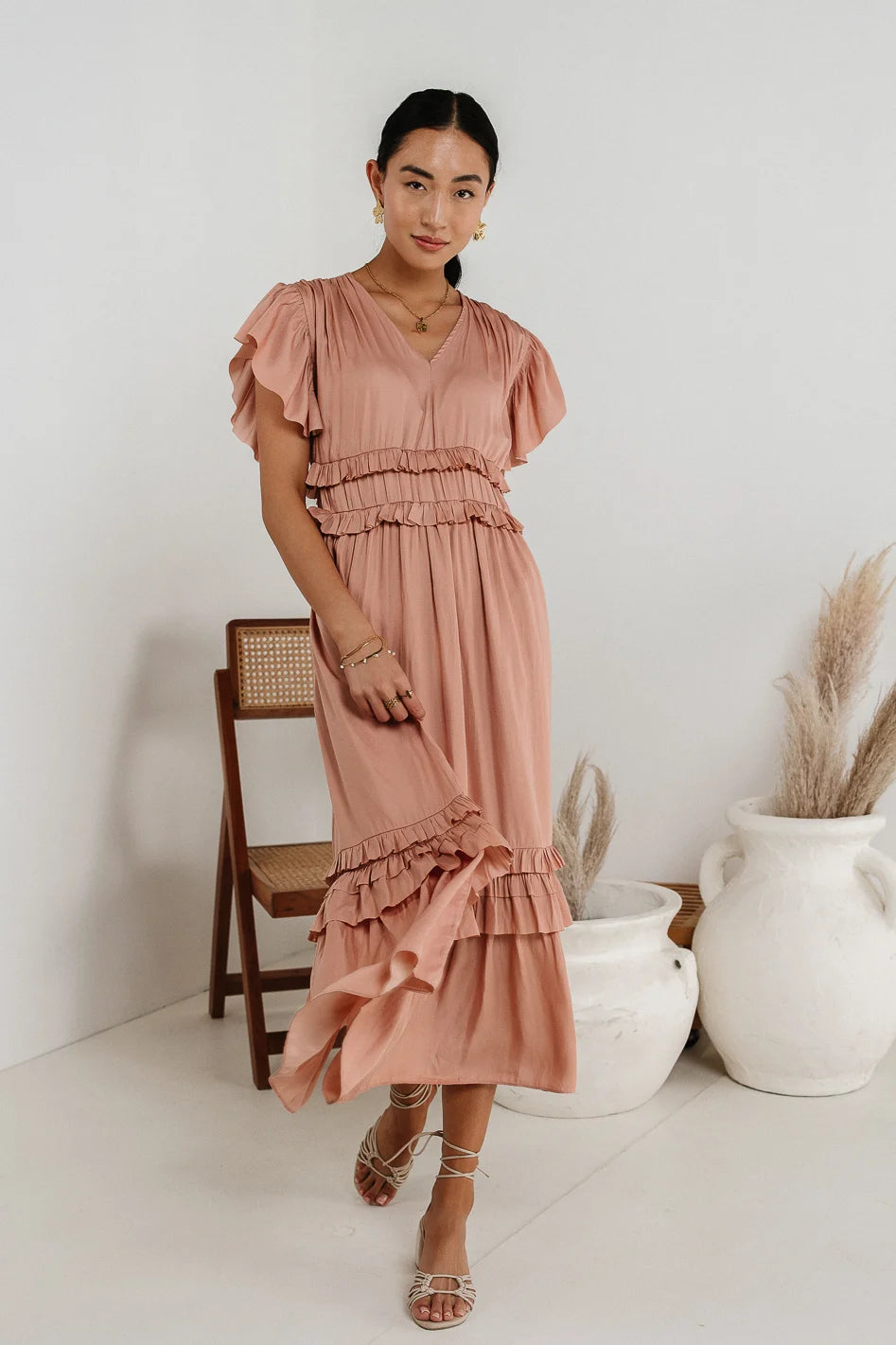 Printed Abstract Women Dress for a Modern and Artistic AppealWilla Ruffle Dress in Blush