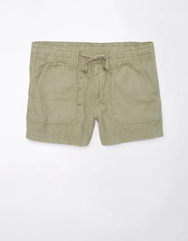 Twill Women Shorts with a Smooth Texture and DurabilityAE Dreamy Drape Linen-Blend Carpenter Short