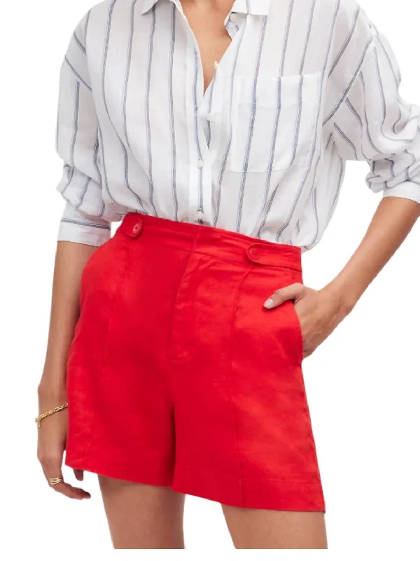 High - Waisted Women Shorts for a Retro and Flattering LookClean Button-Tab Shorts In Red