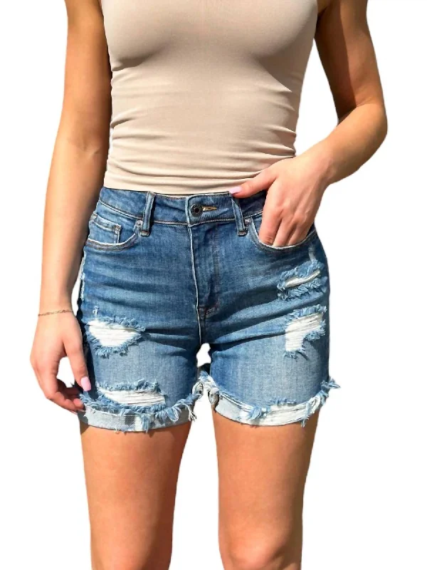 Embroidered Women Shorts with Intricate DesignsDistressed Cuffed Shorts In Medium Wash