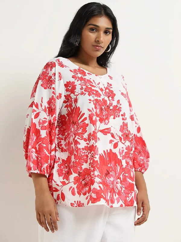 Plus Size Women Shorts with a Comfortable and Stylish FitGia Red Floral Printed Cotton Blouse