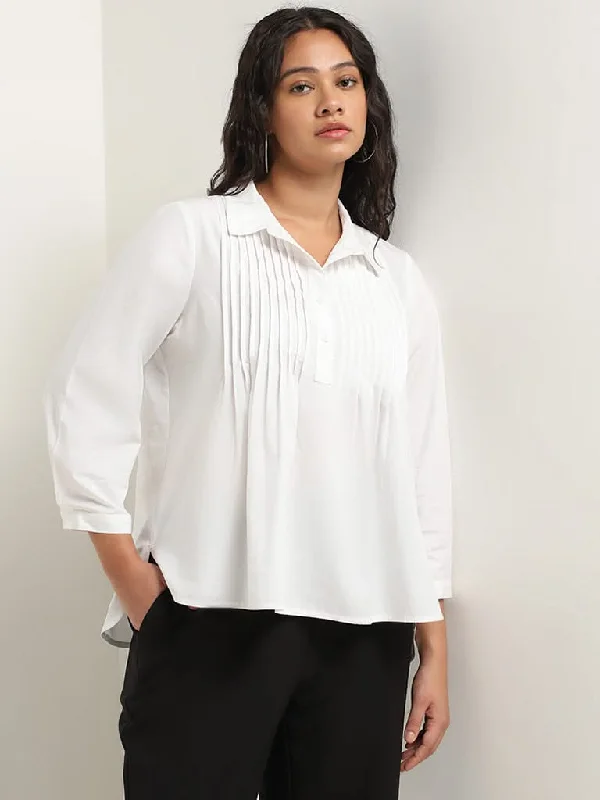 Patterned Geometric Women Shorts for a Modern AppealGia White Cotton Pintuck Detailed Blouse