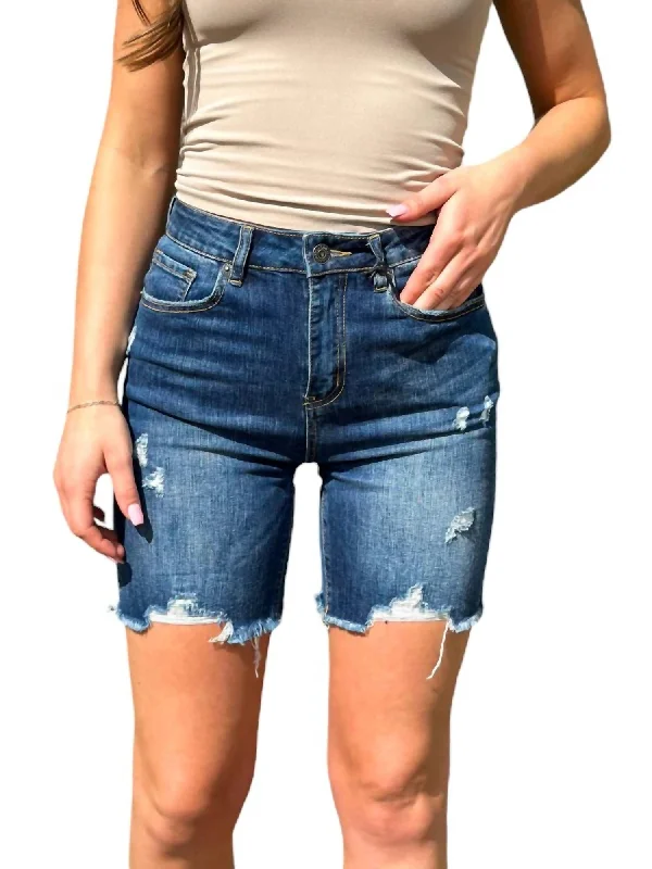 Cuffed Women Shorts for a Laid - Back and Trendy LookHigh-Waisted Distressed Shorts In Medium Wash