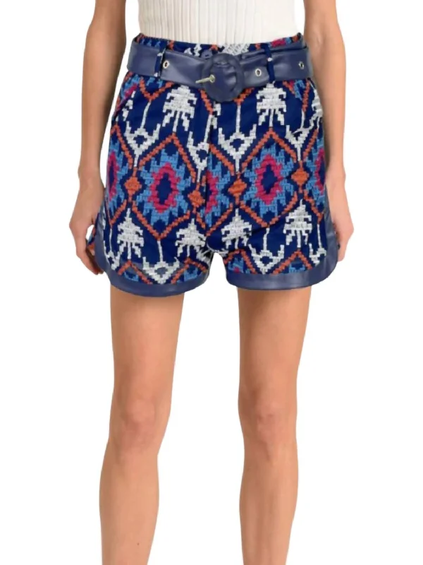 Cargo Women Shorts with Multiple Pockets for FunctionalityKimberly Embroidered Shorts In Navy Multi