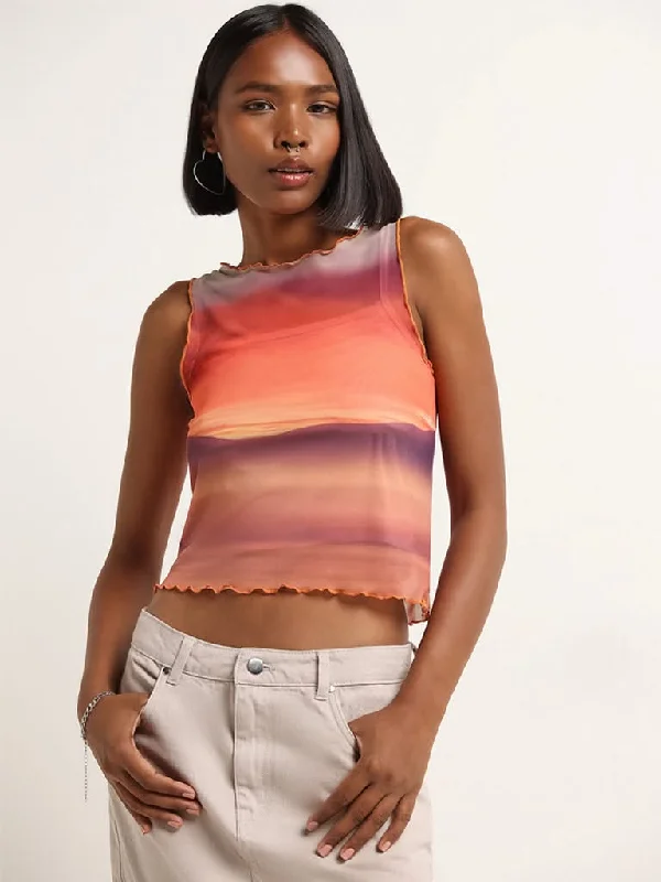 Leather Look Women Shorts for an Edgy and Chic StyleNuon Orange Mesh Crop Top