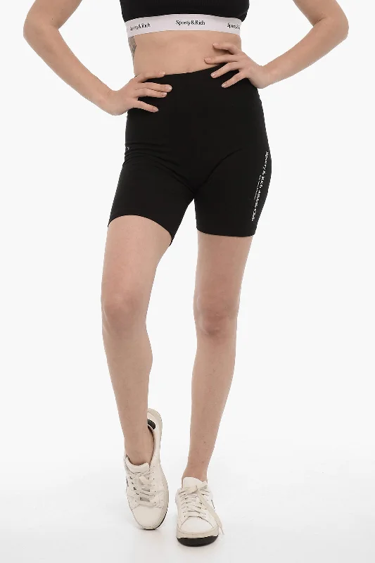 Embroidered Women Shorts with Intricate DesignsSporty & Rich Side Print Logo Cotton Biker Shorts