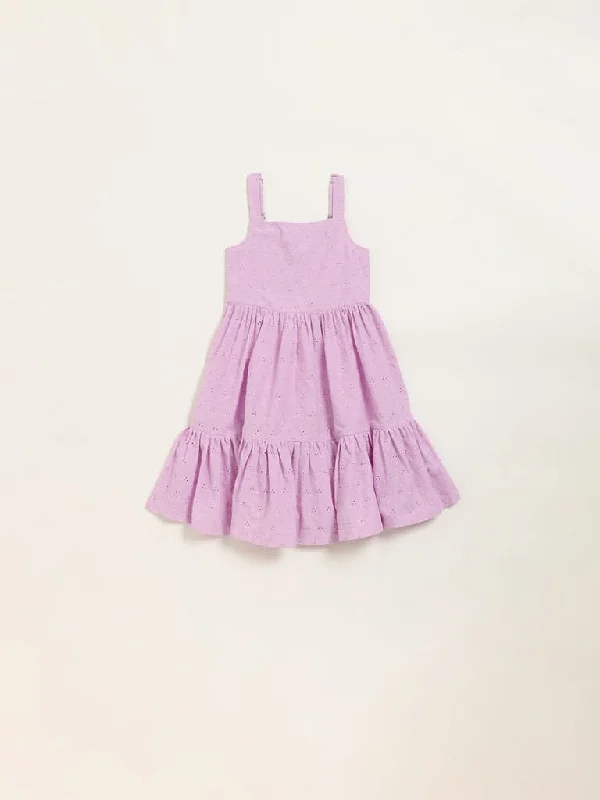 Jeanette Women Shorts with a Soft and Comfortable FeelUtsa Kids Light Purple Cotton Schiffli Tiered Dress (2 - 8yrs)