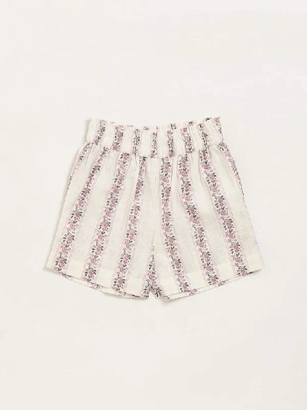 Printed Floral Women Shorts for a Summer - Ready StyleUtsa Kids Off-White Ditsy Floral Cotton Shorts (2 - 8yrs)