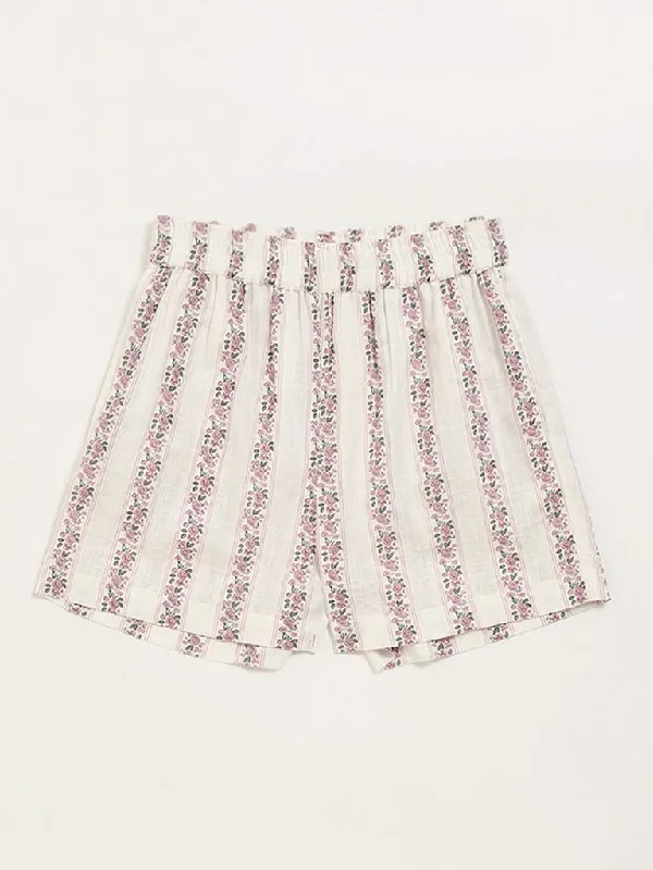 Patterned Geometric Women Shorts for a Modern AppealUtsa Kids Off-White Ditsy Floral Cotton Shorts (8 -14yrs)