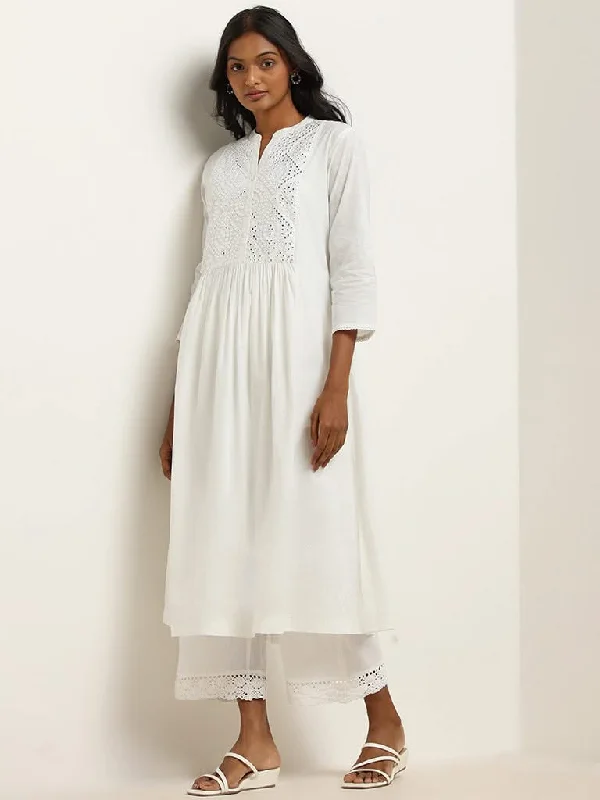 Leather Look Women Shorts for an Edgy and Chic StyleUtsa White Mirror Embroidered Cotton Kurta