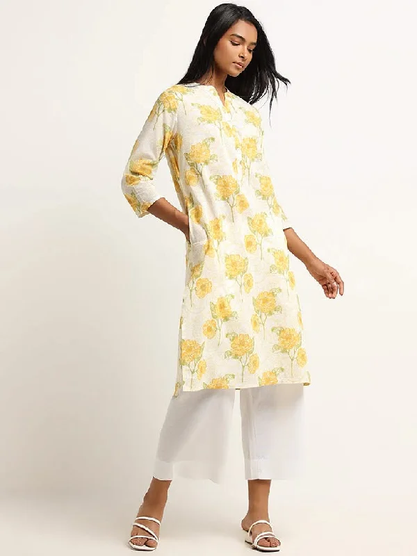 Stretchable Women Shorts for Maximum MobilityUtsa Yellow Floral Print Cotton Kurta