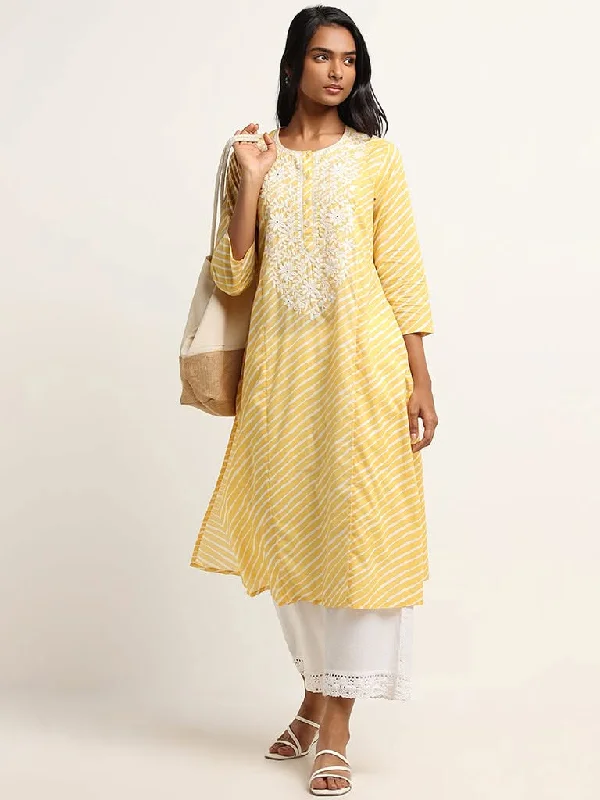 Tie - Waist Women Shorts for a Customizable FitUtsa Yellow Straight Fit Cotton Chikankari Kurta