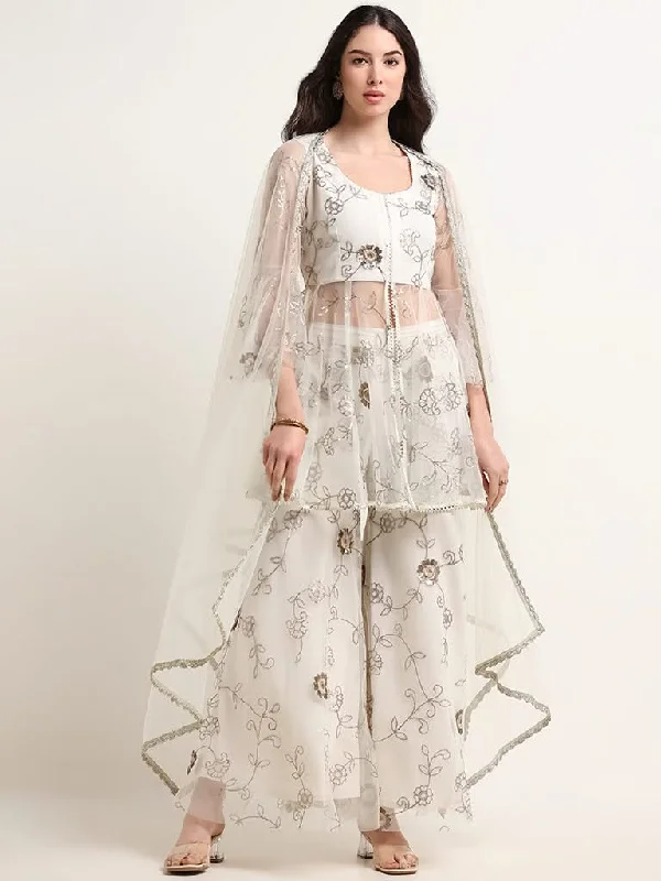 Twill Women Shorts with a Smooth Texture and DurabilityVark White Embroidered Kurti With Front Slit Set