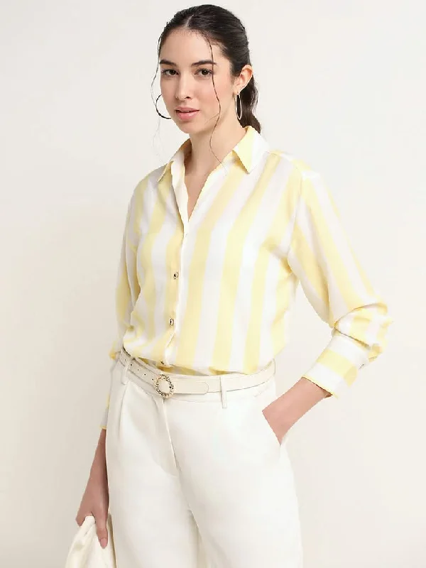 Cuffed Women Shorts for a Laid - Back and Trendy LookWardrobe Yellow Striped Shirt