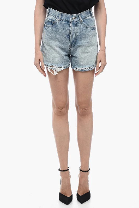 Cargo Women Shorts with Multiple Pockets for FunctionalityWe11done Denim Shorts with Frayed Hem