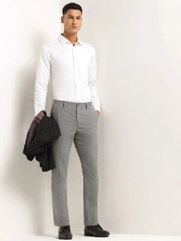 Belted Women Shorts to Enhance the WaistlineWES Formals Grey Mid Rise Slim Tapered Fit Checked Trousers