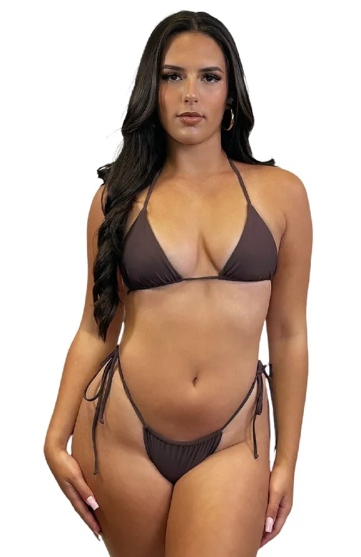 Monokini - style bikini with a unique one - piece - meets - bikini designBERRY ITTY TRIANGLE TOP  - COFFEE