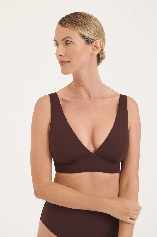 Monokini - style bikini with a unique one - piece - meets - bikini designSculpt Burgundy V-Neck Top