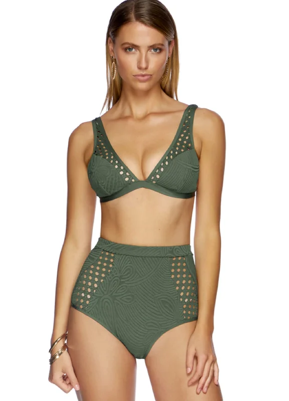 Striped bikini with a classic pattern for a timeless beach aestheticSERENITY PLUNGE TOP - Green