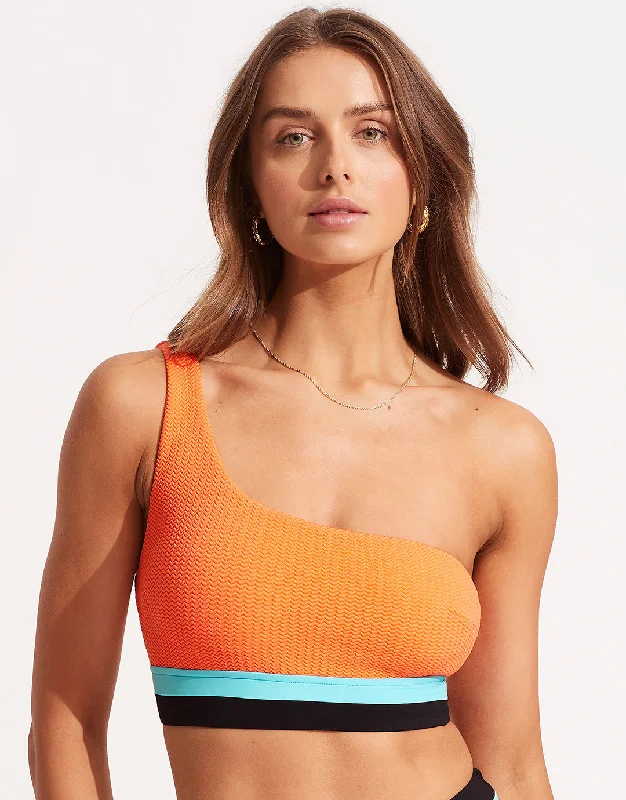 High - waisted bikini for a retro and tummy - flattering lookSlice of Splice One Shoulder Bikini Top - Tango